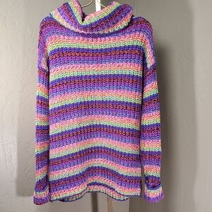 Forever 21 Multicolor Striped Chunky Knit Cowl Neck‎ Sweater Size L